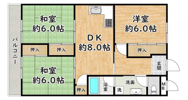 サンライフ深森(3LDK/1階)の間取り写真