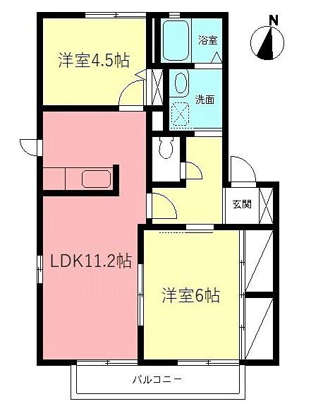 フレア桜ヶ丘B(2LDK/2階)の間取り写真