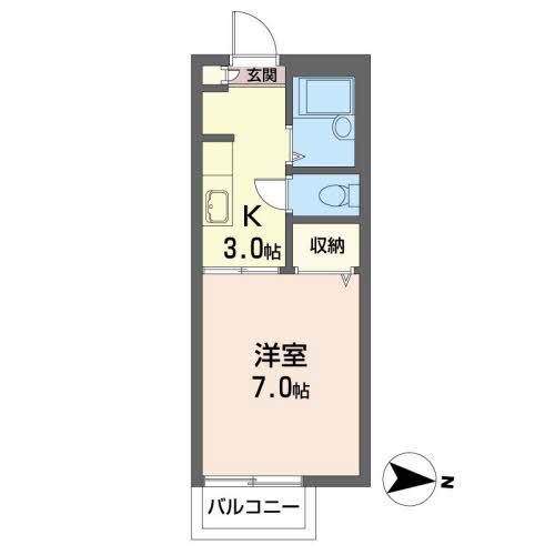 ピエス・セットシューB(1K/2階)の間取り写真