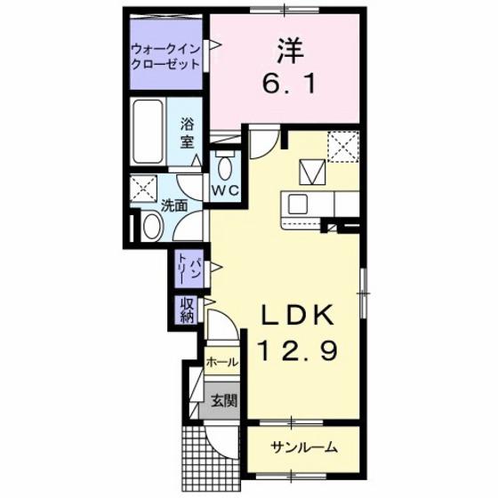 5TH AVENUE B(1LDK/1階)の間取り写真