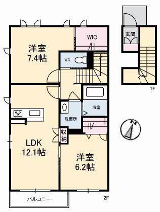 スカイフィールド2(2LDK/2階)の間取り写真