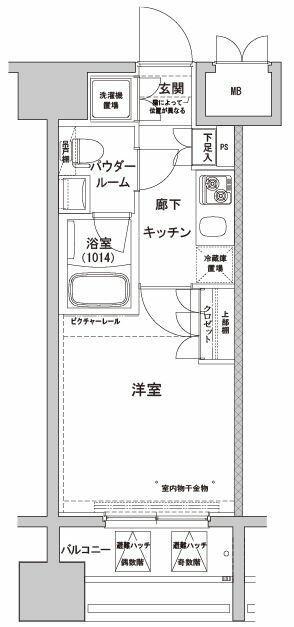 ライジングプレイス川崎(1K/7階)の間取り写真