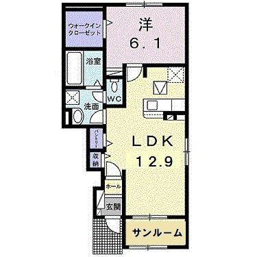 スマイル・リヴ・ウィッシュ C(1LDK/1階)の間取り写真