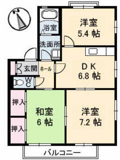 ディアス戸坂新町B棟(3DK/2階)の間取り写真