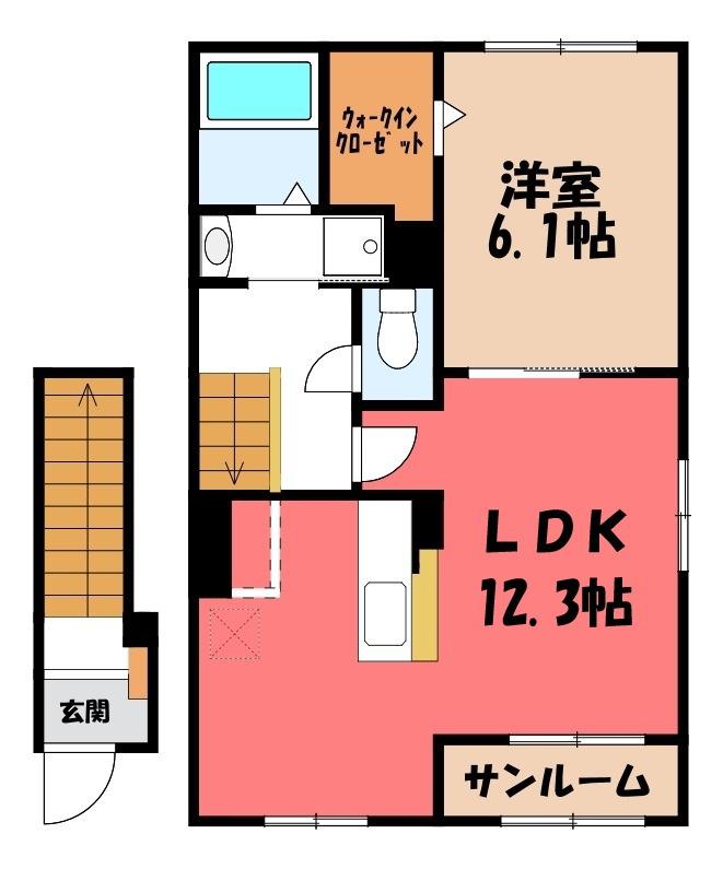 ウエスト.ゲート I(1LDK/2階)の間取り写真