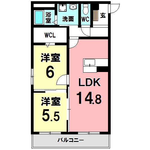 CHIEN AMOUR(2LDK/1階)の間取り写真