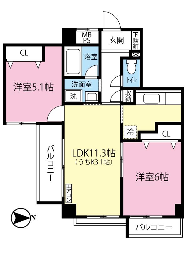 COZYCOURT綱島(2LDK/2階)の間取り写真