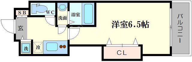 ラグゼ難波西I(1K/4階)の間取り写真