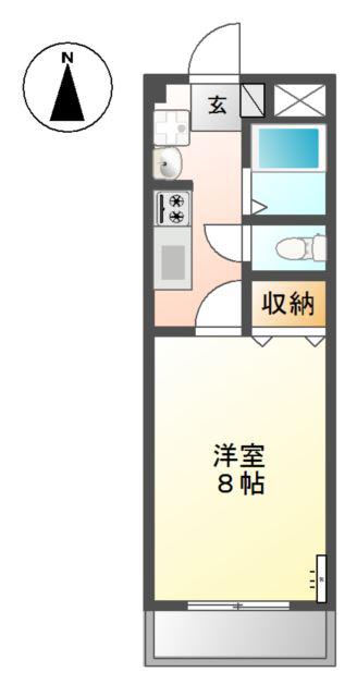 カスティージョII(1K/1階)の間取り写真