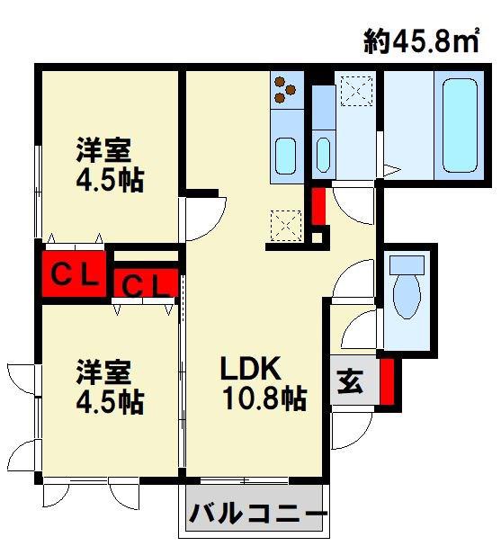 ＪＲ日豊本線 苅田駅 徒歩22分 2階建 築9年(2LDK/1階)の間取り写真