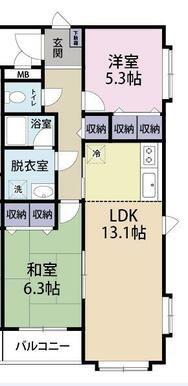 メゾングランシャリオ(2LDK/2階)の間取り写真