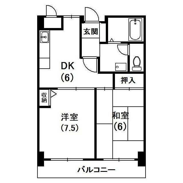 グリーンフィル(2DK/2階)の間取り写真