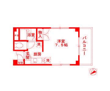 KIビル(ワンルーム/4階)の間取り写真
