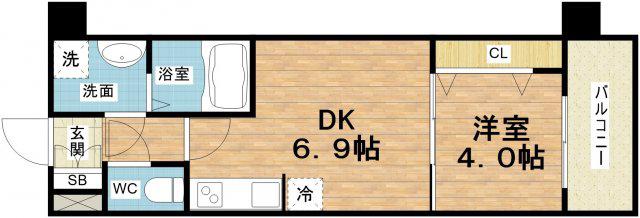 スプランディッド中之島ウエスト(1DK/9階)の間取り写真