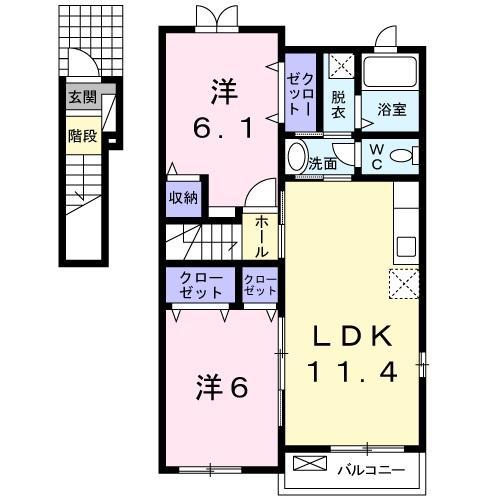 サン・ノーブII木屋瀬(2DK/2階)の間取り写真