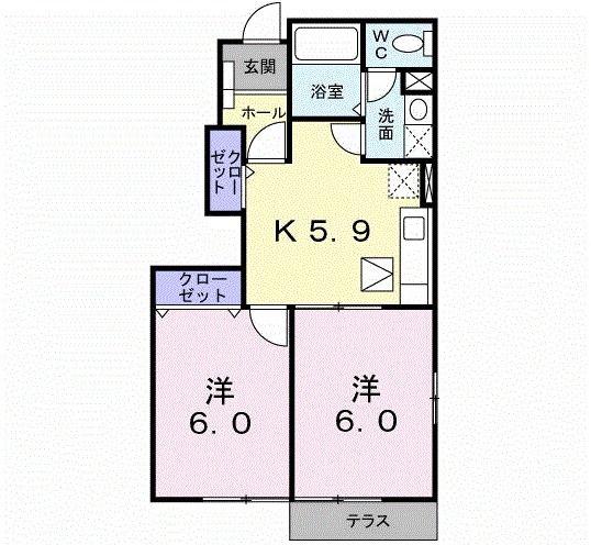 エヴァーグリーン吉富B(2K/1階)の間取り写真