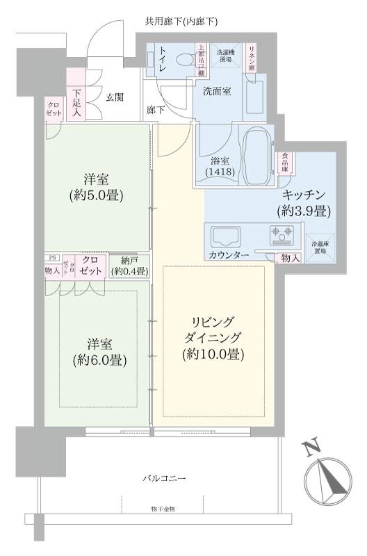グランドシティタワー池袋(2LDK/39階)の間取り写真