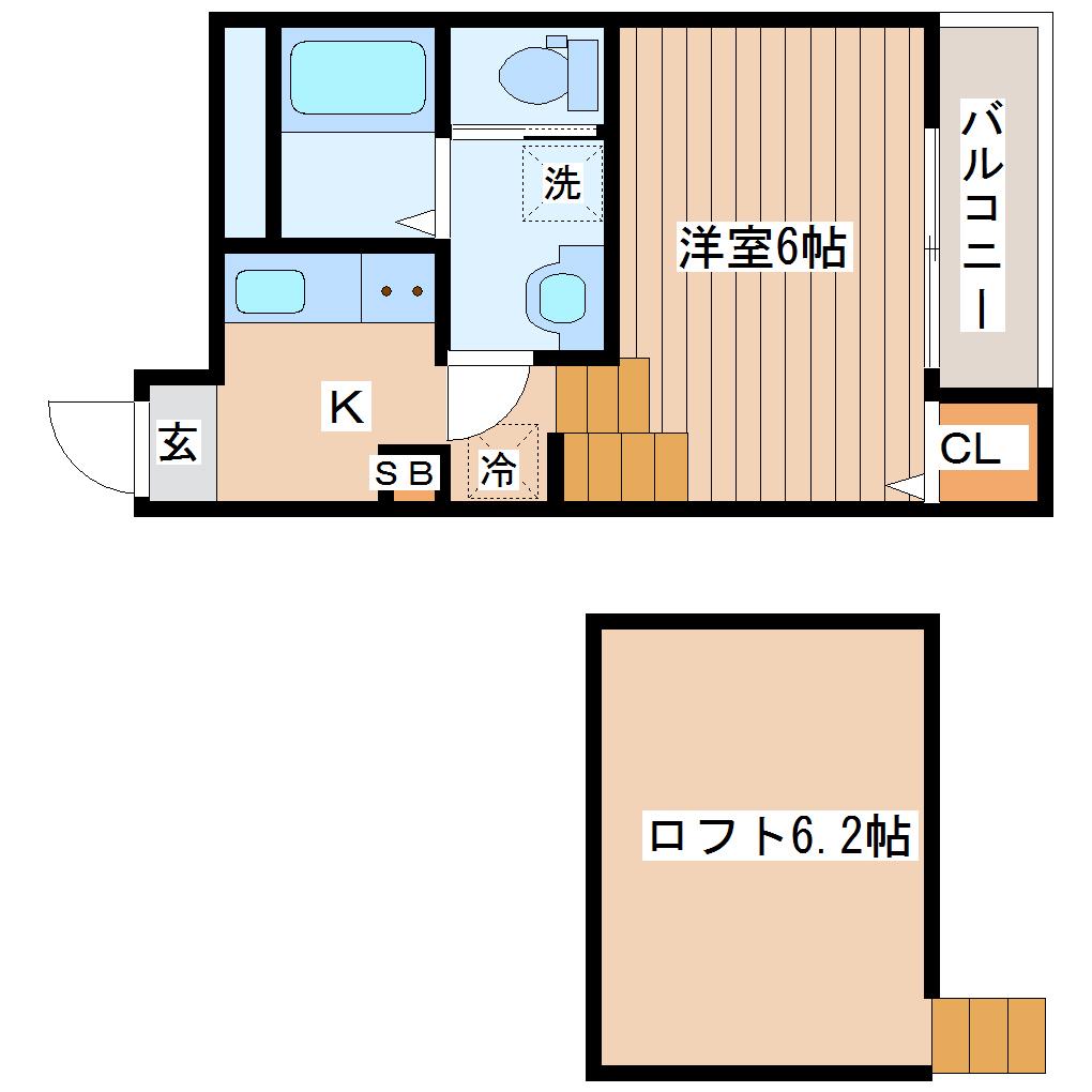 ハーモニーテラス新田(1K/2階)の間取り写真