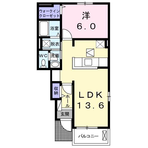 クリスタルB(1LDK/1階)の間取り写真