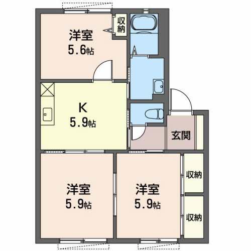 レジデンス B(3DK/1階)の間取り写真