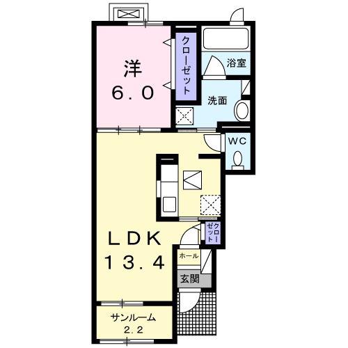 シャンブル08(1LDK/1階)の間取り写真