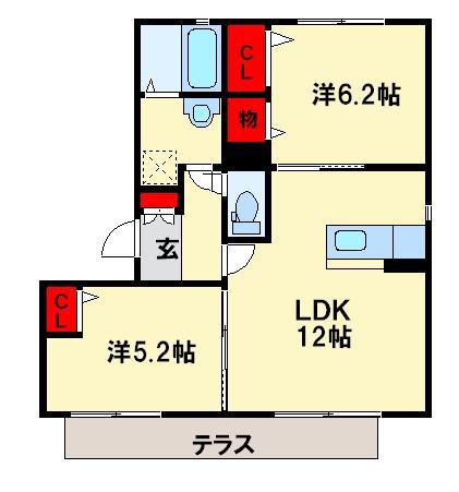 べレオ大野城A(2LDK/3階)の間取り写真