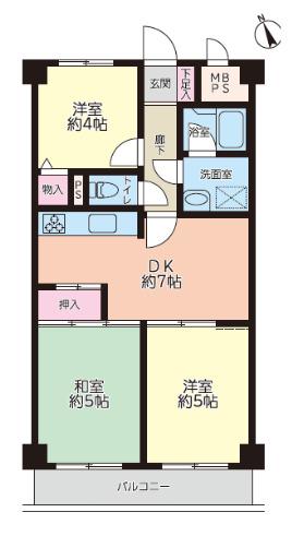 ライオンズマンション東寺尾(3DK/4階)の間取り写真