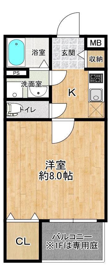 ライズ山手(1K/2階)の間取り写真
