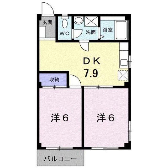 ハイツ本町B(2DK/2階)の間取り写真