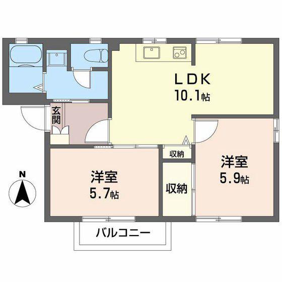 ハイマート本城D棟(2LDK/2階)の間取り写真