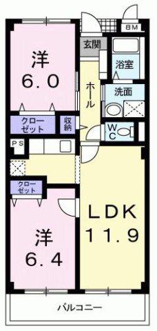 グランデオス(2LDK/3階)の間取り写真