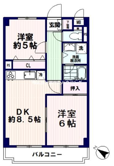 アクトピア方南町II(2DK/1階)の間取り写真