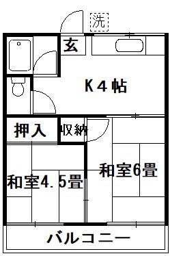 サンルーム南(2K/2階)の間取り写真