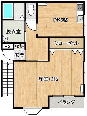 ウエストタウンIII(1DK/2階)の間取り写真