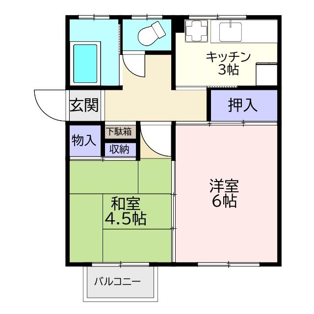 田中マンション1号棟(2K/4階)の間取り写真