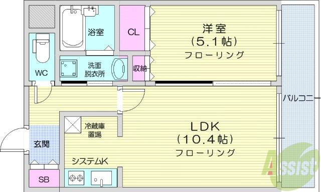 グランジュールマンション高砂駅前(1LDK/13階)の間取り写真