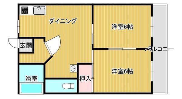 グランハイツ布市(2DK/2階)の間取り写真