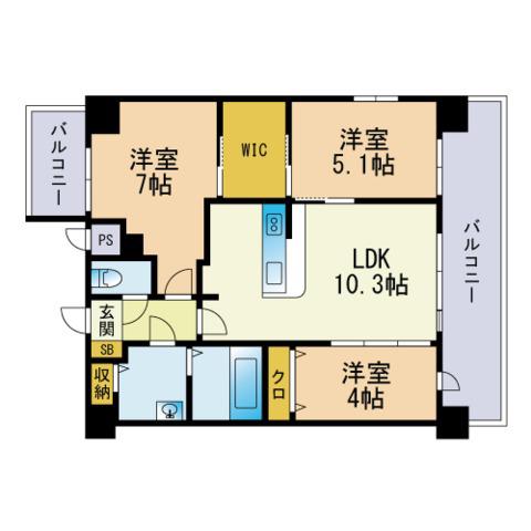 MODERN PALAZZO 大濠公園Ⅱ(3LDK/12階)の間取り写真