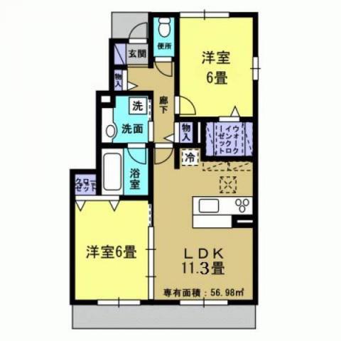 ヴィステリアスクエア(2LDK/1階)の間取り写真