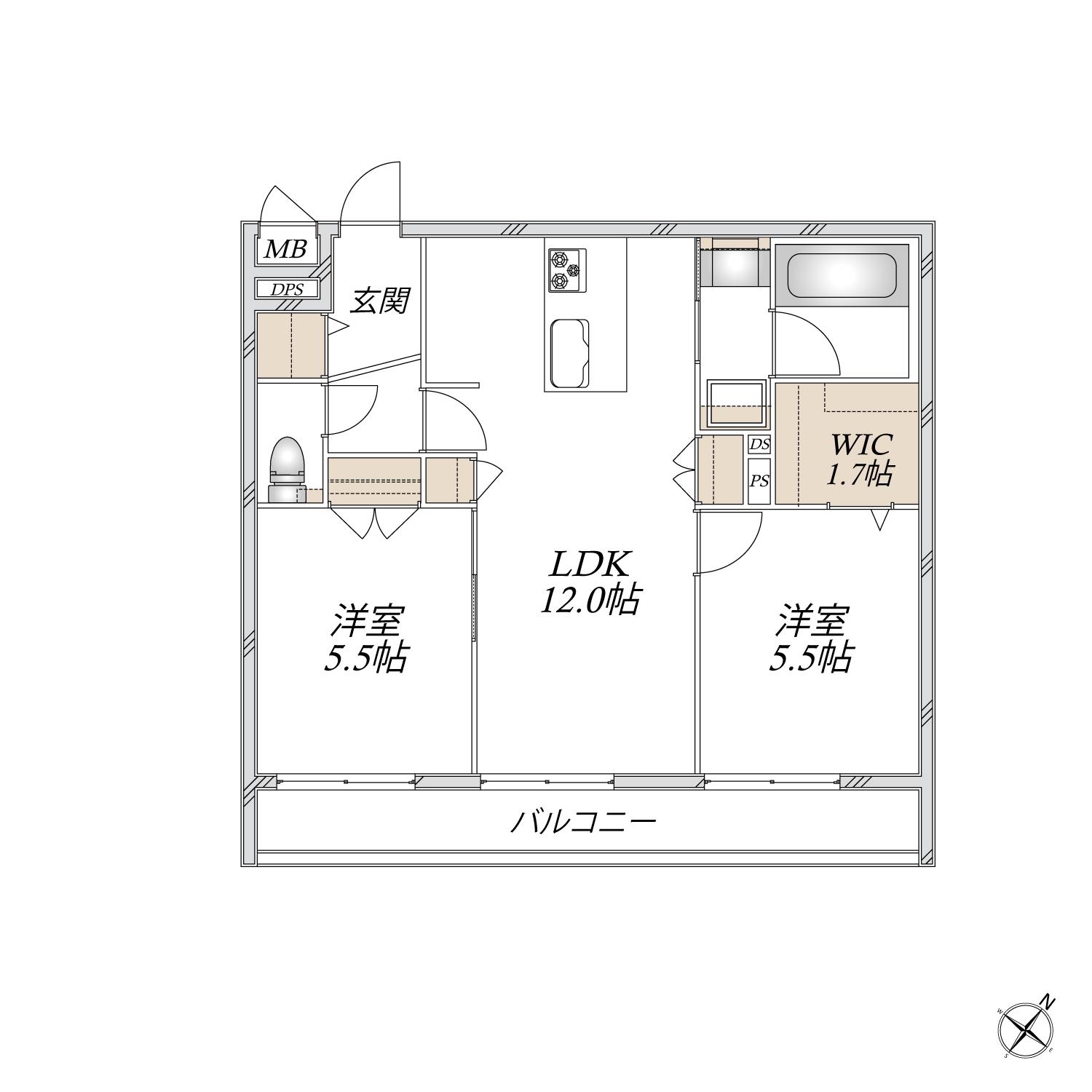 グリシーヌ(2LDK/2階)の間取り写真
