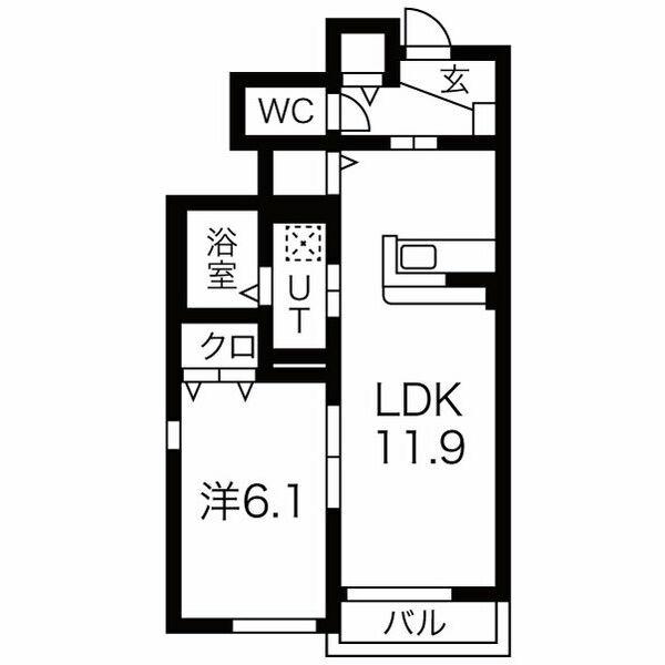 ヴィラージュ新田II(1LDK/1階)の間取り写真