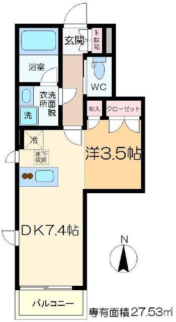 N-プレイス(1DK/1階)の間取り写真