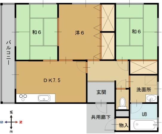 パルティール(3DK/1階)の間取り写真