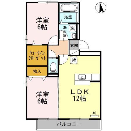 ジュネス針田 B棟(2LDK/2階)の間取り写真
