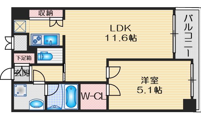 ノルデンハイム江坂(1LDK/7階)の間取り写真