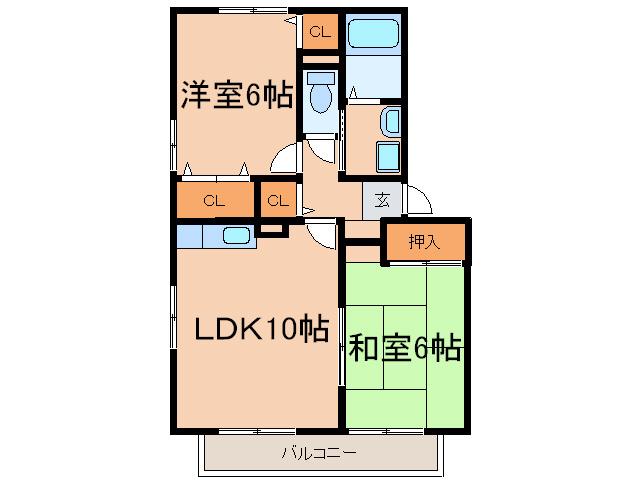 セジュールフォーレB(2LDK/2階)の間取り写真