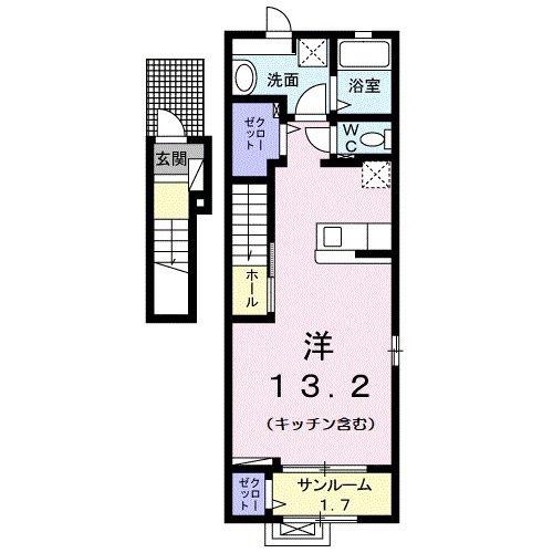 ケルンV(ワンルーム/2階)の間取り写真