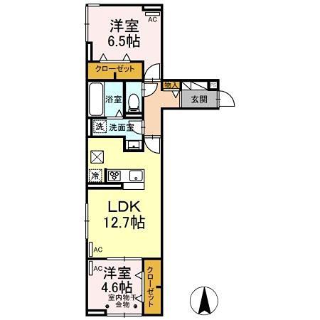 ルリアン保木間(2LDK/1階)の間取り写真