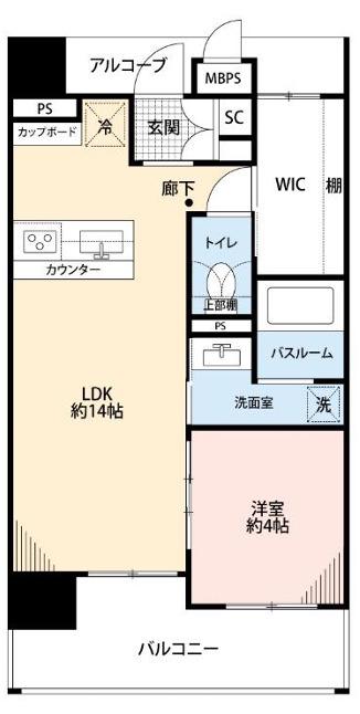 ワコーレ神戸北野 ザ・テラス(1LDK/4階)の間取り写真