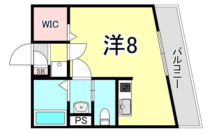 モダンアパートメント神戸湊川(1K/3階)の間取り写真